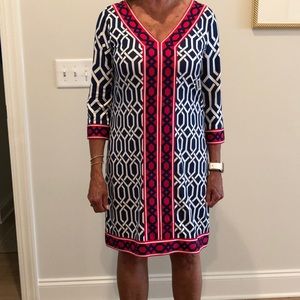 Mudpie Red,white & blue geometric pattern dress size small